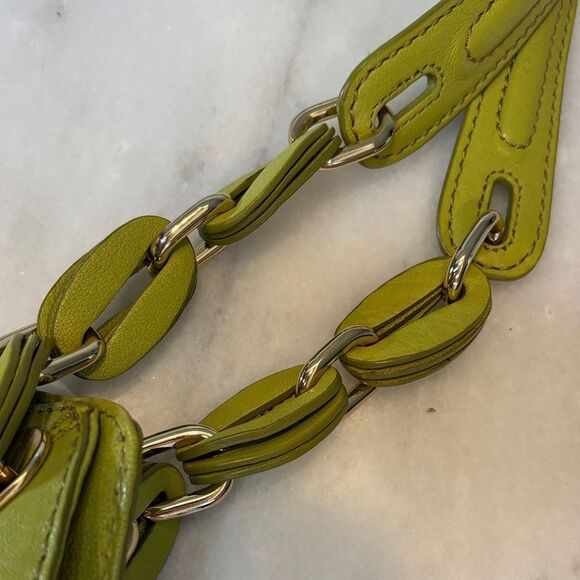 Michael Kors Purse Handbag Leather Lillie Chartreuse Chainlink Hobo Shoulder Bag - Picture 16 of 16